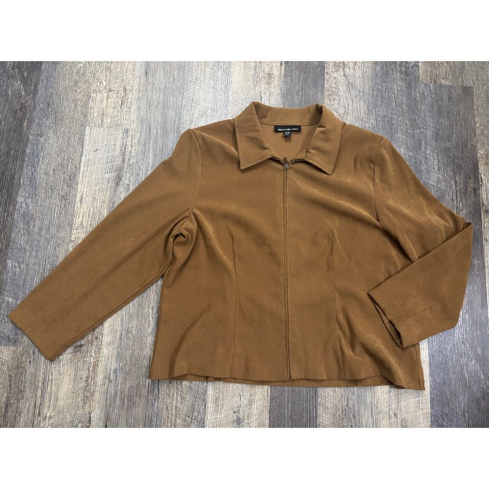 Briggs New York Womens 18W Faux Suede Zip Up Jacket Camel Brown Blazer
